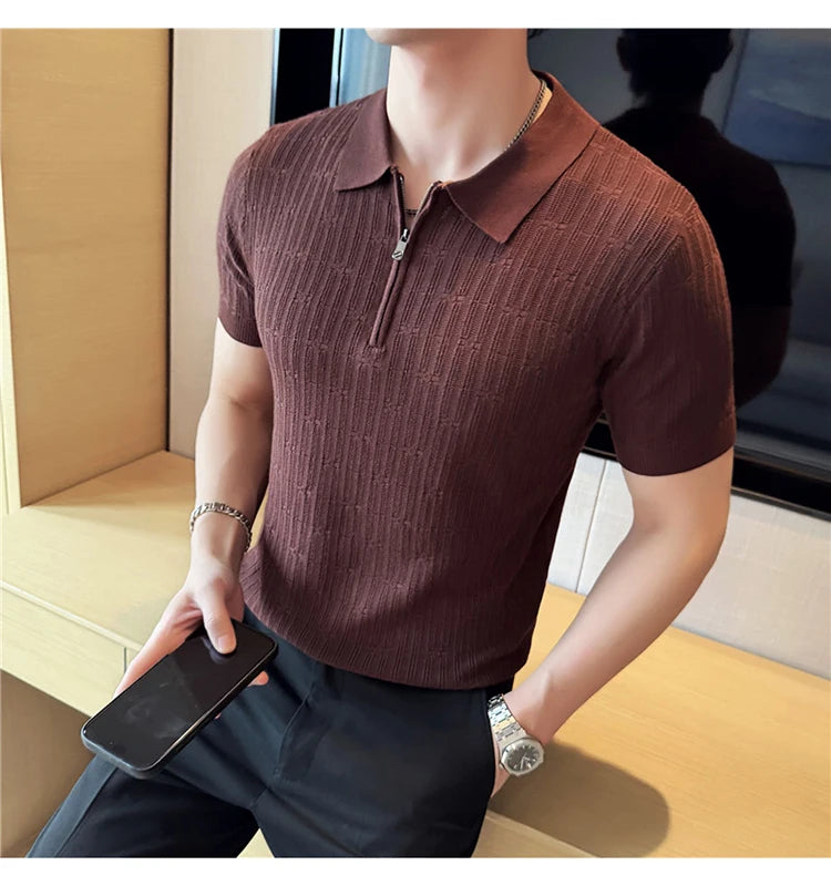 Men's Knitted Stripe Polo Shirt