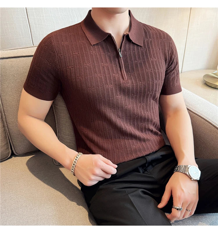 Men's Knitted Stripe Polo Shirt