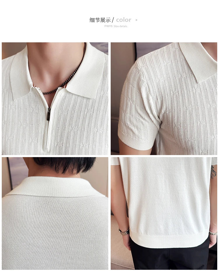 Men's Knitted Stripe Polo Shirt